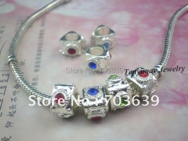 Смешанные цвета покрытые серебром треугольные бусины с большим отверстием