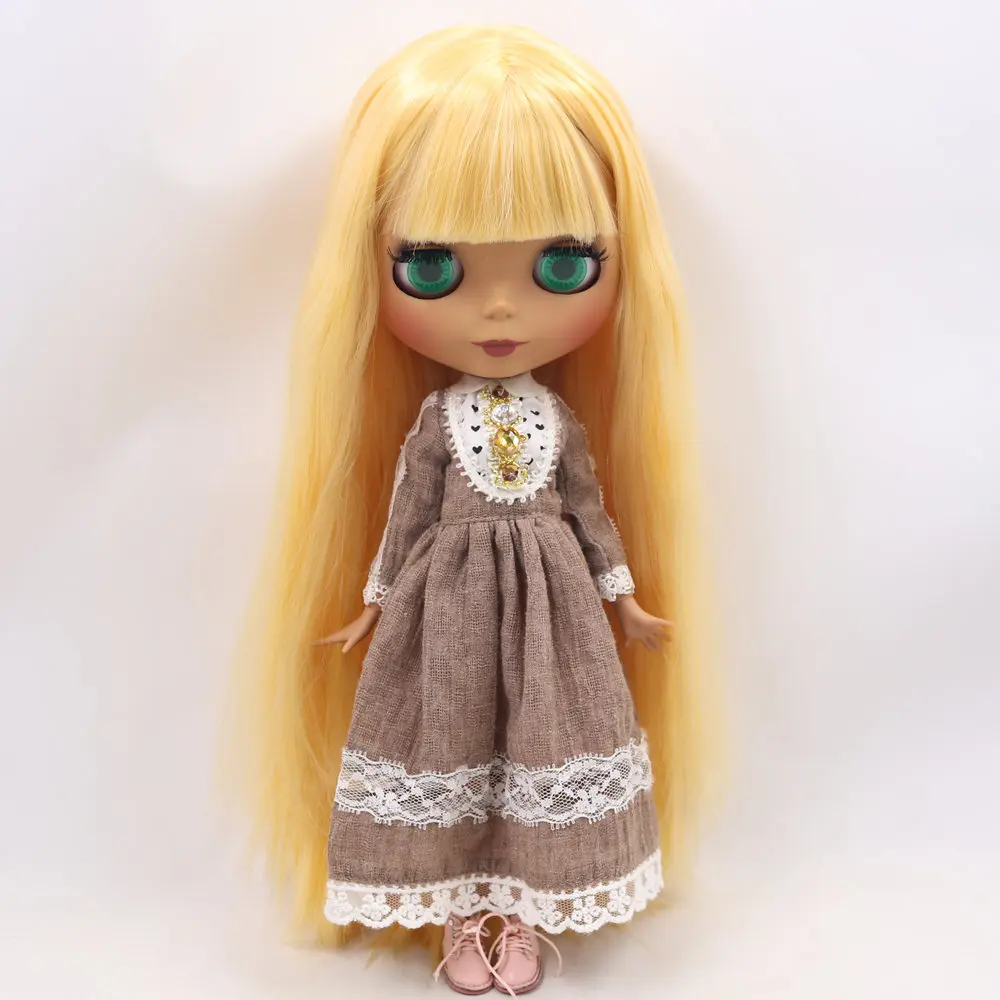 Ледяной DBS Blyth кукольные нет. BL0658 желтые волосы шарнирное тело черная кожа матовая