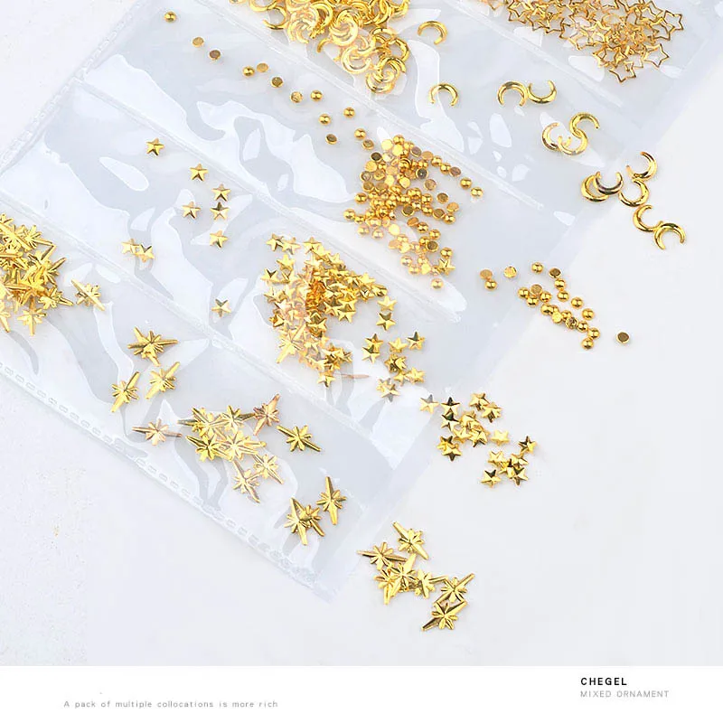 1 упаковка Золотой Серебряный смешанный полый каркас Звезда Луна Дизайн ногтей