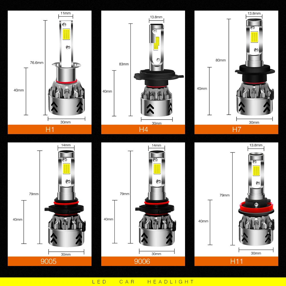 

EURS M6 LED Bulb for Auto Led Bulb H1 H4 H7 H11 Led Car Headlight 9005 9006 HB3 HB4 Headlamp 8000LM 6000K 80W 12V 24V Car Light