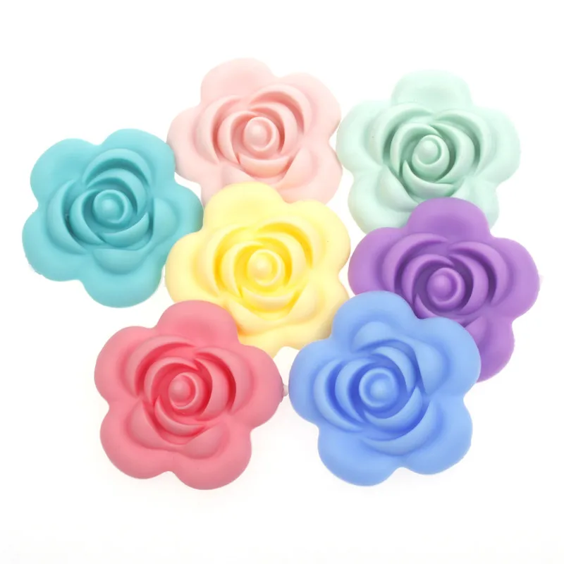 Cuentas de rosas de silicona para 20 piezas, cadena de chupete para beb&eacute;, pulsera de dentici&oacute;n, accesorios para collar, regalo de lactancia sin Bpa-2