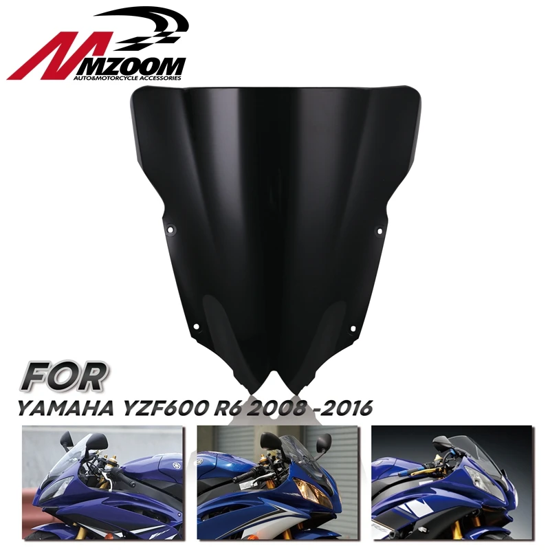 Черный ветровое стекло двойной пузырь для Yamaha YZF600 R6 2008 2009 2010 2012 2013 2014 2015 2016 2017 |