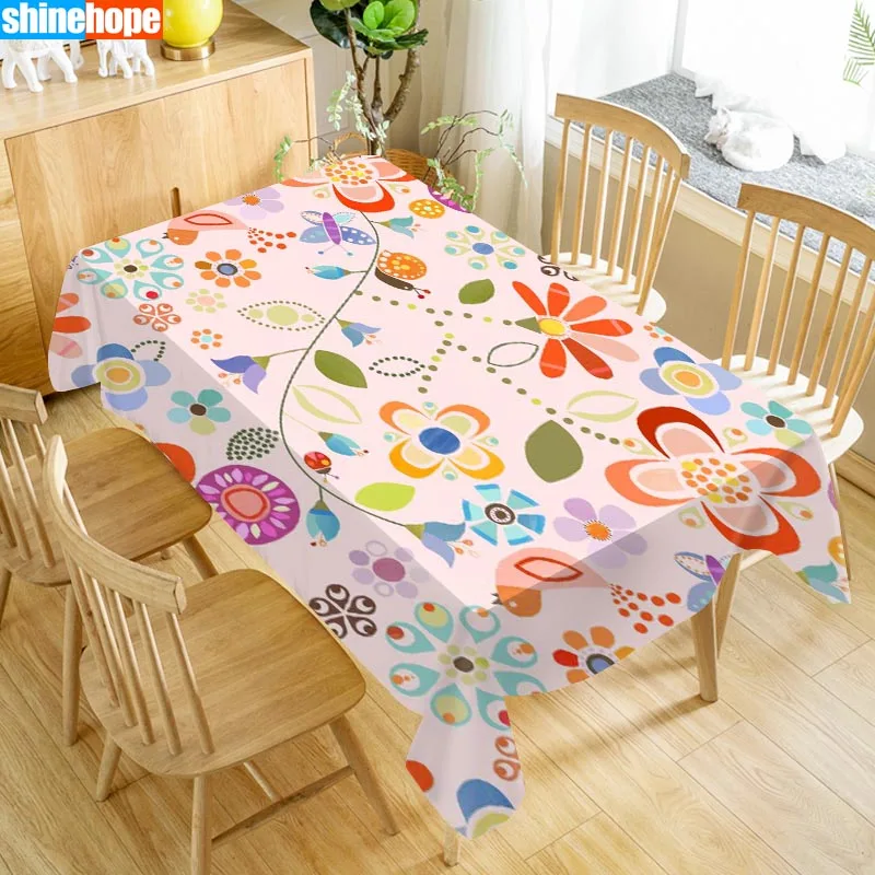 

Customize Tablecloth Flower Pattern Oxford Cloth Dust-proof Rectangular Table Cover For Party Home Decor 100X140cm140x250cm