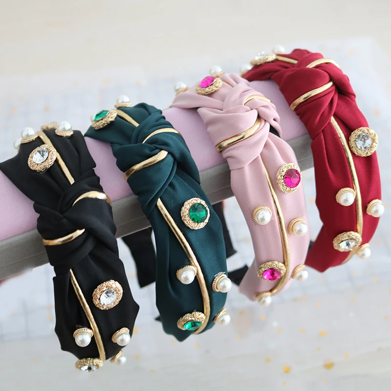 Тканевые аксессуары для волос со стразами женщин и девочек ободки с кристаллами