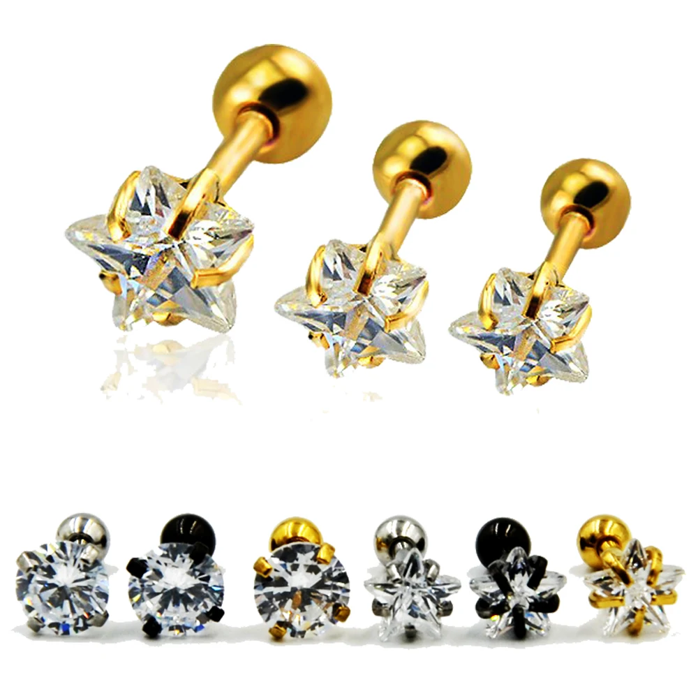 Серьги гвоздики из хирургической стали с фианитом 1 шт.|body piercing jewelry|piercing jewelrytragus