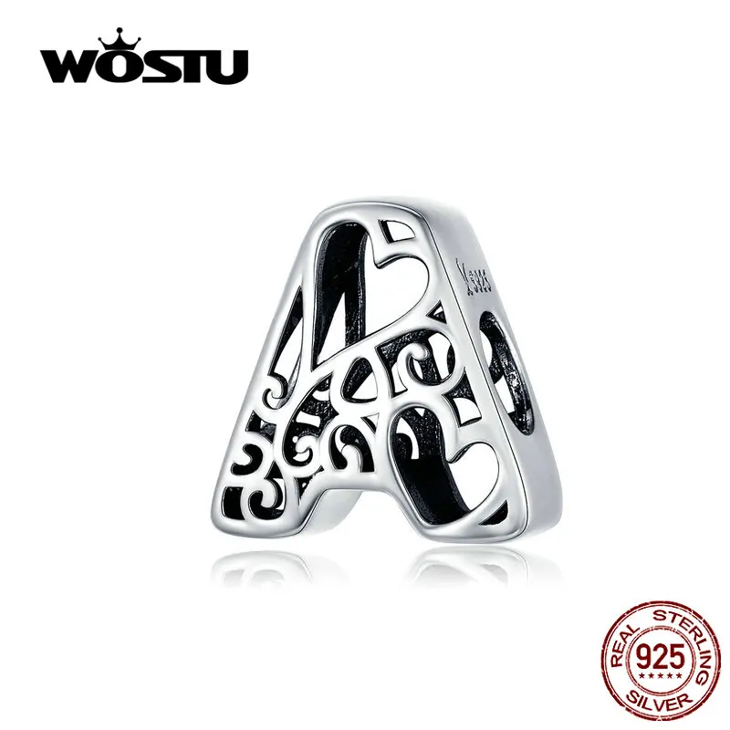 WOSTU,,, настоящее 925 пробы, Серебряные буквы, алфавит, бусины, фаски, подходят для изготовления оригинального браслета, сделай сам, имя, ювелирное изделие, подарок