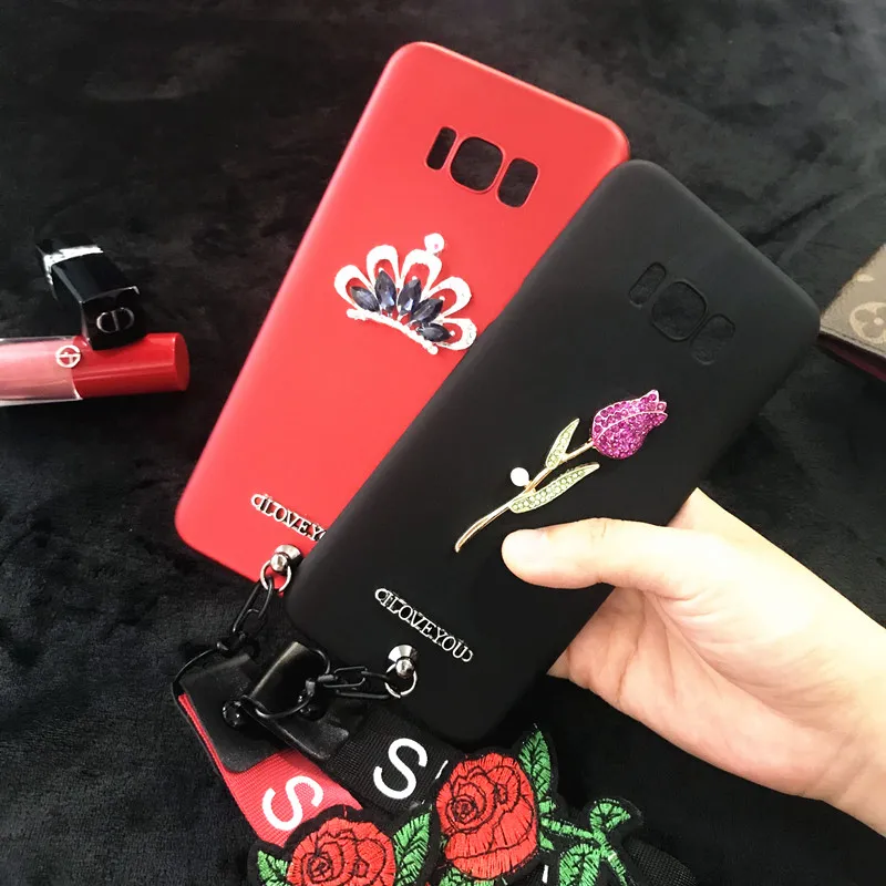 A8 A6 плюс 2018 Корона розовый ремешок веревка Чехол для Samsung Galaxy S8 S9 J3 J5 J7 A3 A5 A7 2016 2017 J4