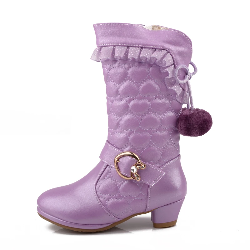 Зимние Девичьи зимние сапоги на высоком каблуке розовые &quotПринцесса&quot детская