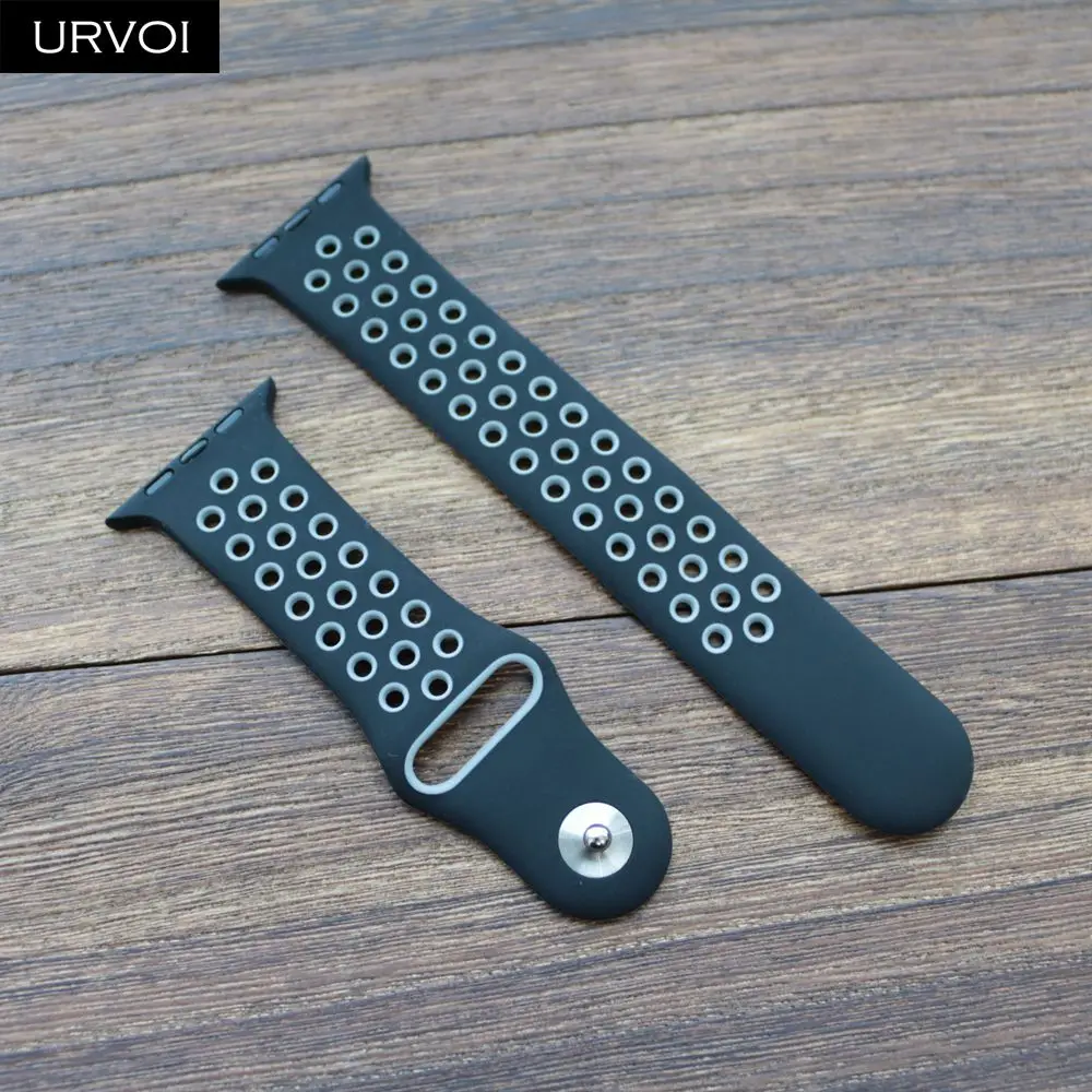 URVOI ремешок для apple watch series 5 4 3 2 спортивный ремешок для наручных часов iwatch, силиконовой лентой Замена дышащая новая цветов размер 38/40/42/44 мм - Цвет ремешка: Black Grey