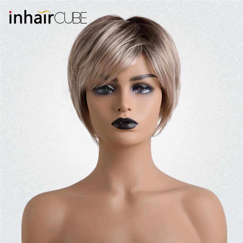 wm3041G-171 INHAIR cube 6 дюймов Синтетические волосы смесь естественная волна короткие парики для женщин пушистый Ombre блонд бесплатно парик крышка - Цвет: wm3041G-171