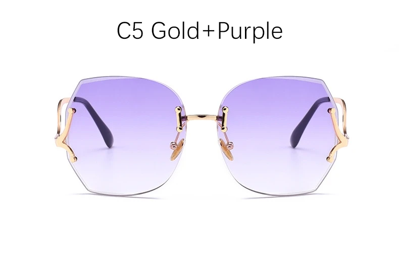 C5 Gold Purple Без оправы градиентный солнцезащитные очки для женщин роскошные большие квадратные Розовые Оттенки для женщин металлическая оправа модные брендовые прозрачные очки - Цвет линз: C5 Gold Purple