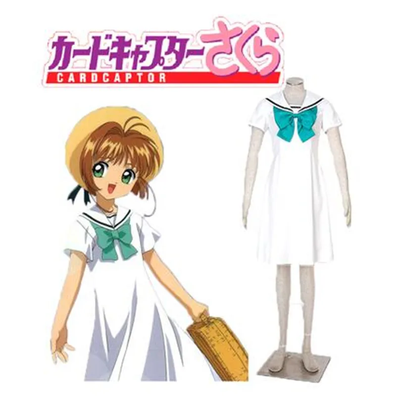 

Can be tailored to Anime Card Captor SAKURA Cosplay KINOMOTO SAKURA Cos Halloween Party Cos White Sailor Dress Costume