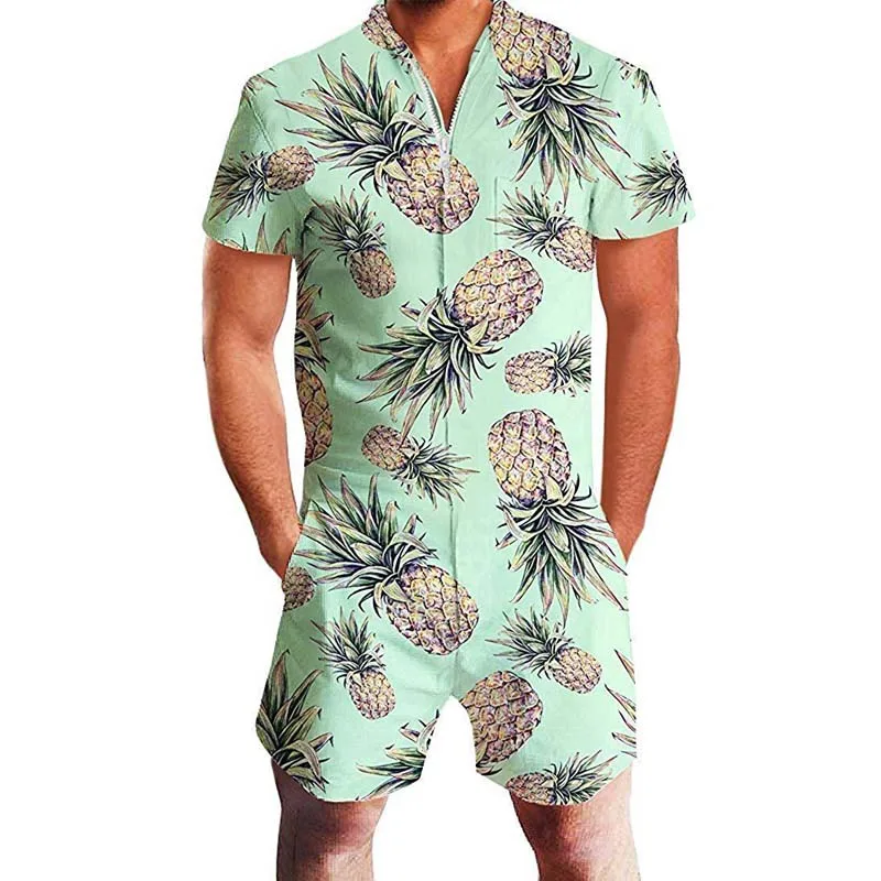 Мятный US Flag Men Rompers 3D Floral Print Funny Jumpsuit Playsuit Male Harem Cargo Overalls One Piece Beach Slim Fit Men's Sets 3XL - Цвет: Мятный