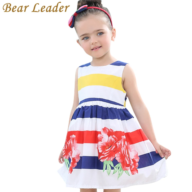 Bear leader/платья для девочек г. Новая брендовая одежда принцессы платье трапециевидной формы без рукавов с цветочным узором для маленьких девочек от 3 до 8 лет