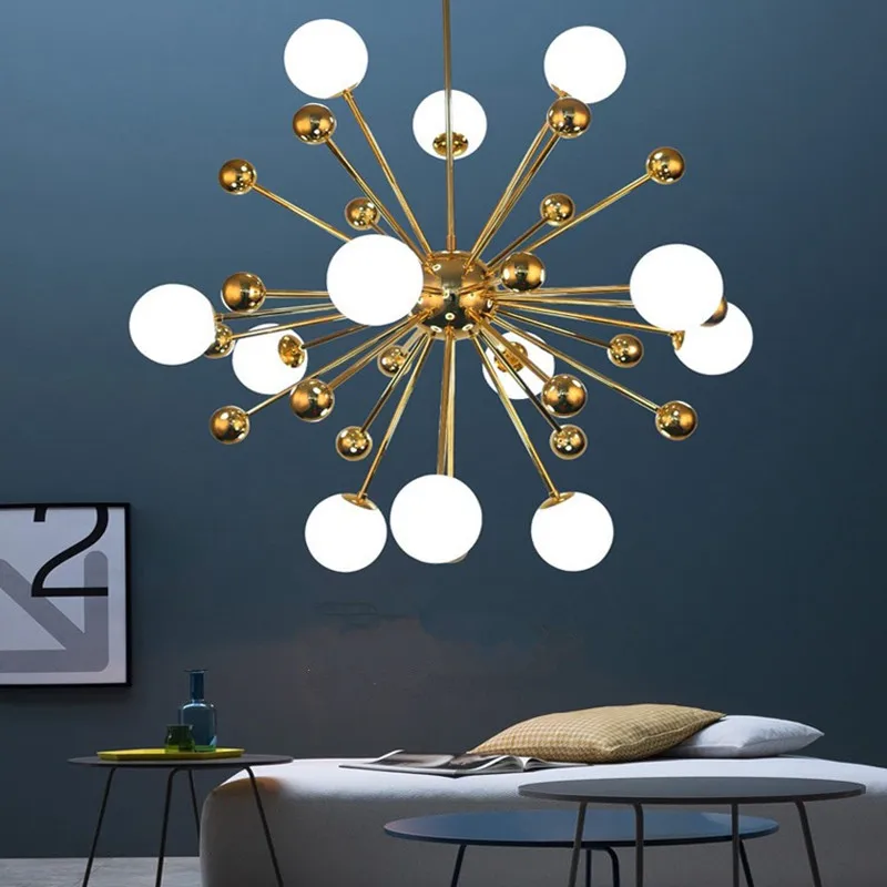 

Postmodern Loft Art Dandelion Led Chandelier Creative Gold Warm Bedroom Dinner Living Room Cafe G4 Hanging Light Fixtures