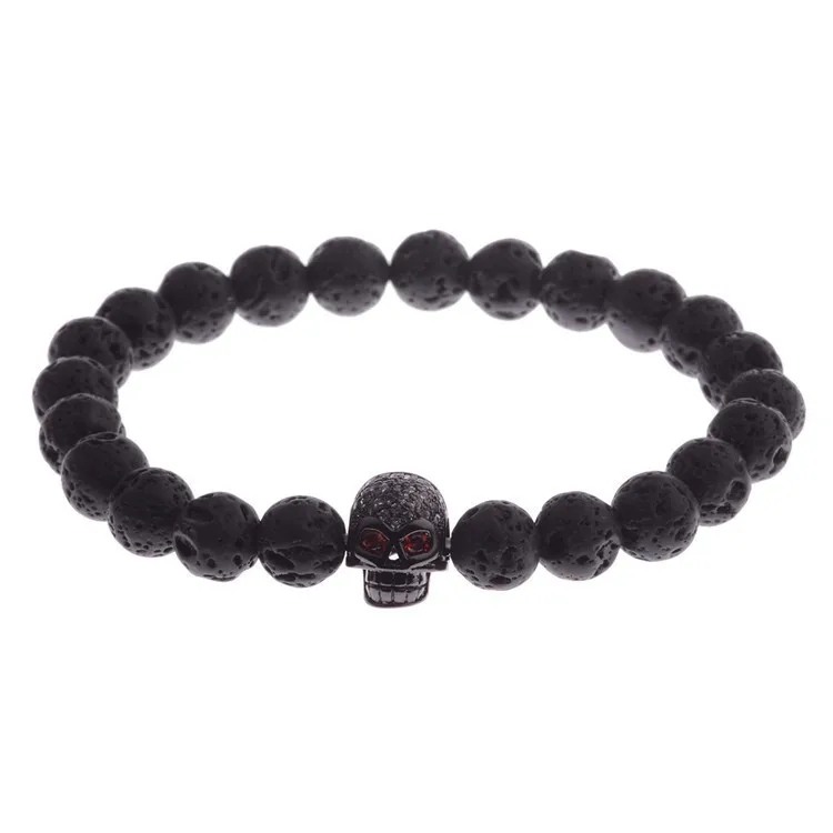 [JIMORE] Alloy Skull Head Bead Mens Bracelets 2017 New Hand Jewelry Black Lava Stone for Women Elastic Bracelet ANN781 | Украшения и