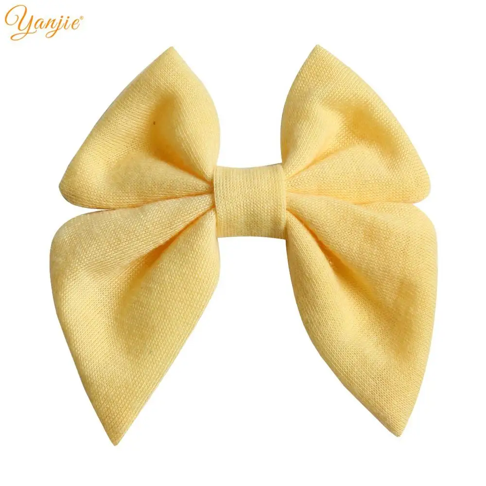 pale yellow 10 шт./лот 3 ''цельная Матросская бант для волос для девочек из хлопка с бантиком, Заколки для волос; повязка на голову" сделай сам "из мягкого Головные уборы аксессуары для волос - Цвет: pale yellow