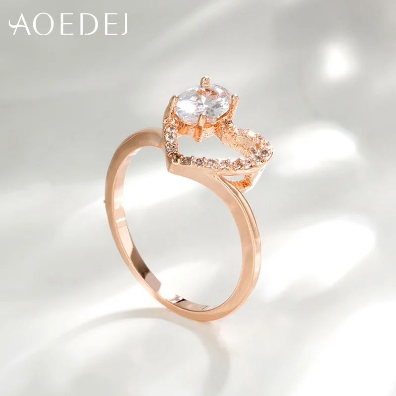 AOEDEJ New Heart with Crystal Stones Ring Rose Gold Engagement Rings Women Finger Bagues Wedding Jewellery Aneis | Украшения и