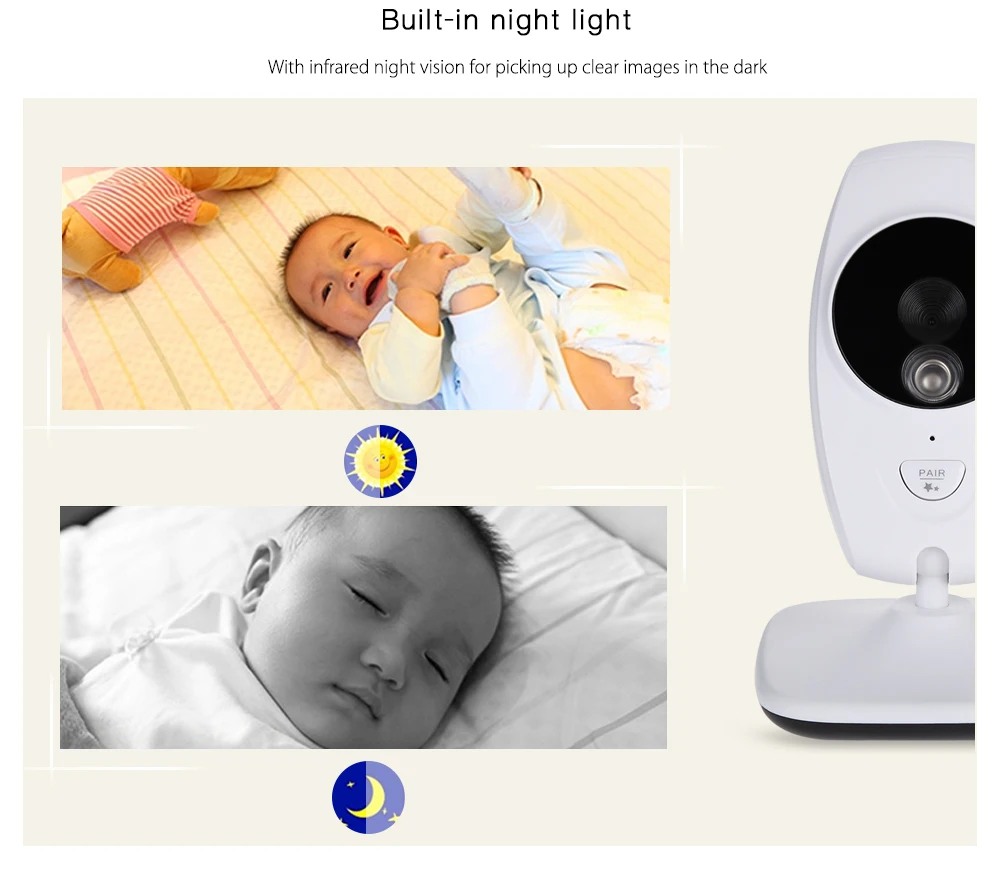 7 дюймов цифровой детский монитор видео Babyfoon Met камера 2,4 ГГц инфракрасное ночное видение температура обнаружения электронная няня