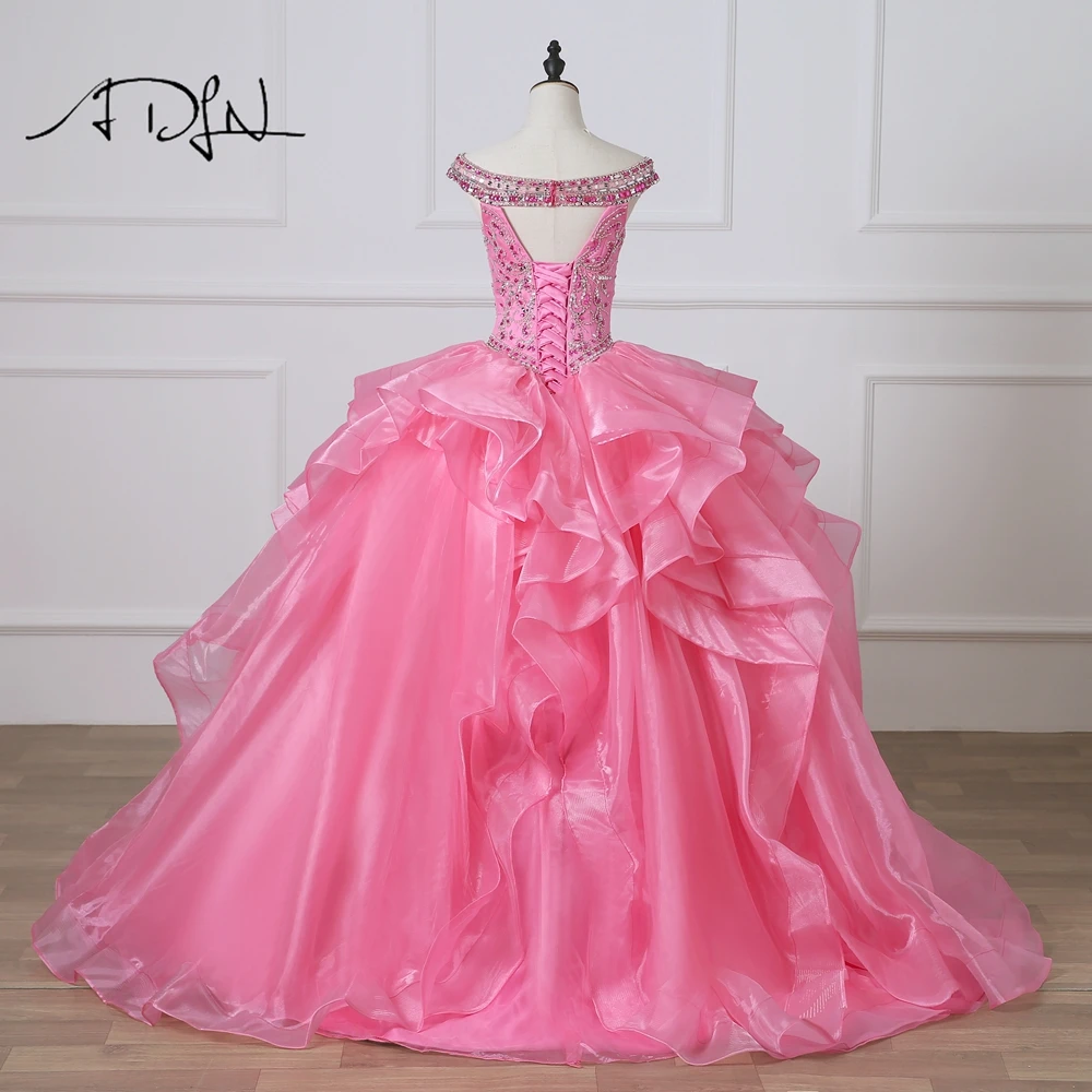 Роскошные розовые платья ADLN Quinceanera с бальным платьем Стразы бальное платье для
