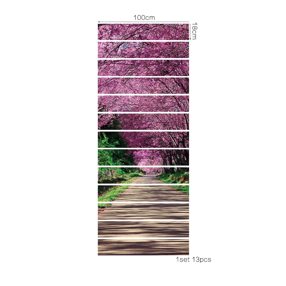 

13pcs/set 3D Stair Stickers Waterproof Self-adhesive PVC Removable Wall Floor Stickers DIY Home Decor Flower Tree 18*100cm