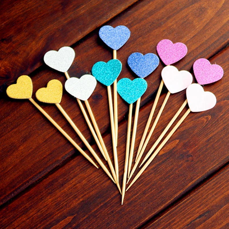 10 шт./лот блестящий Топпер для торта в форме сердца декорирование тортов капкейк