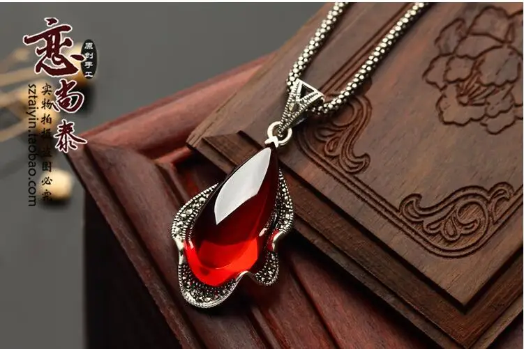 925 серебро Серебряный гранат античный кулон модное женское новое ожерелье