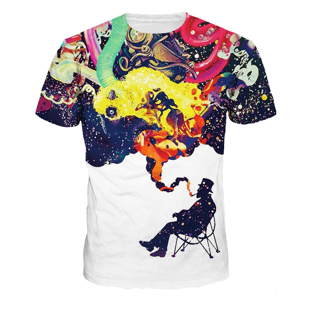 2017 Новая мода футболка Для мужчин 3D Забавный курить принт белый Лето Футболка