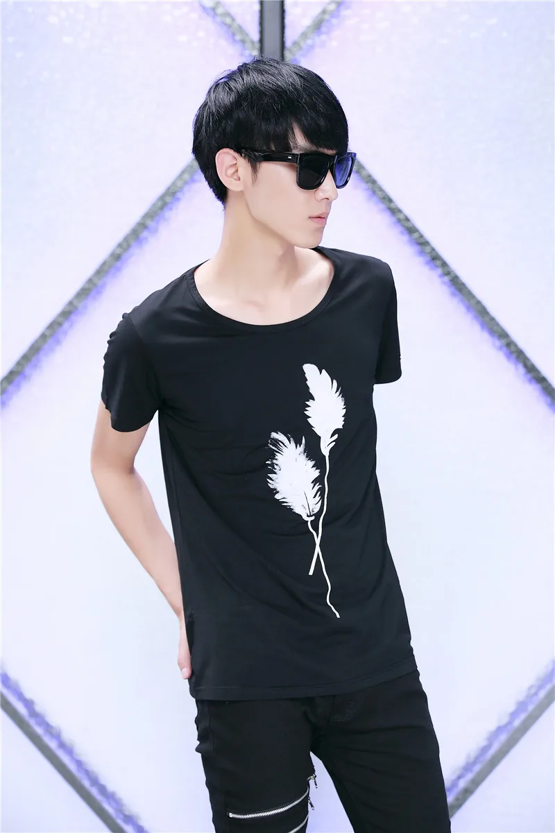 Новая футболка из хлопка со льдом мужские футболки мода 2016 летняя с перьями