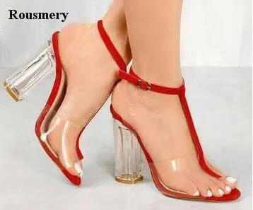 Новинка 2017 года Модные женские прозрачные босоножки из ПВХ на толстом каблуке с