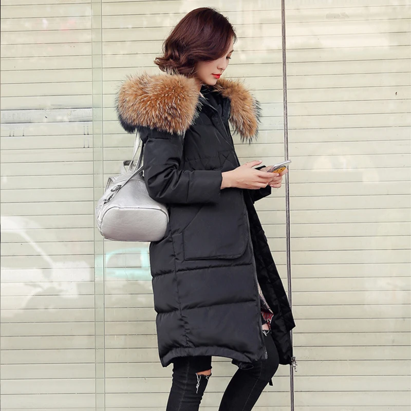 2017 зимние пальто женские куртки большой натуральный мех енота меховой воротник