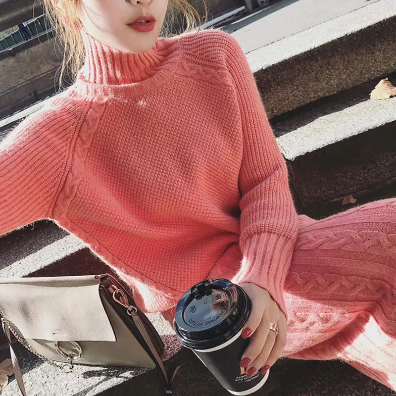 Осень 2018 Новое поступление Женский комплект Повседневный пуловер водолазка