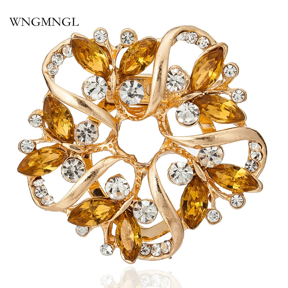 

WNGMNGL 2018 New Arrival Bohemia Gold Flower Crystal Brooch For Women Trendy Collar Pin Corsage Shirt Dress Jewelry Gift