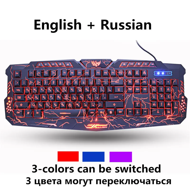 ZUOYA игровая клавиатура на русском и английском, трещины 3-Цвет дыхание подсветкой USB Проводная Цвет Фул Водонепроницаемый игровая клавиатура для портативных ПК - Цвет: Single keyboard RU