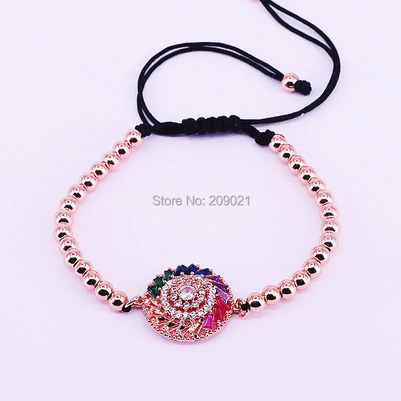 

New Fashion 8Pcs Micro Pave Rainbow Zircon CZ Round Charm Macrame Braiding Adjustable Bracelet