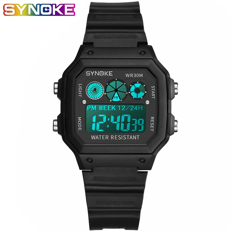 9029 black SYNOKE цифровые часы студенческие мужские красочные светящиеся электронные часы из нержавеющей стали многофункциональные модные золотые серебряные часы - Цвет: 9029 black