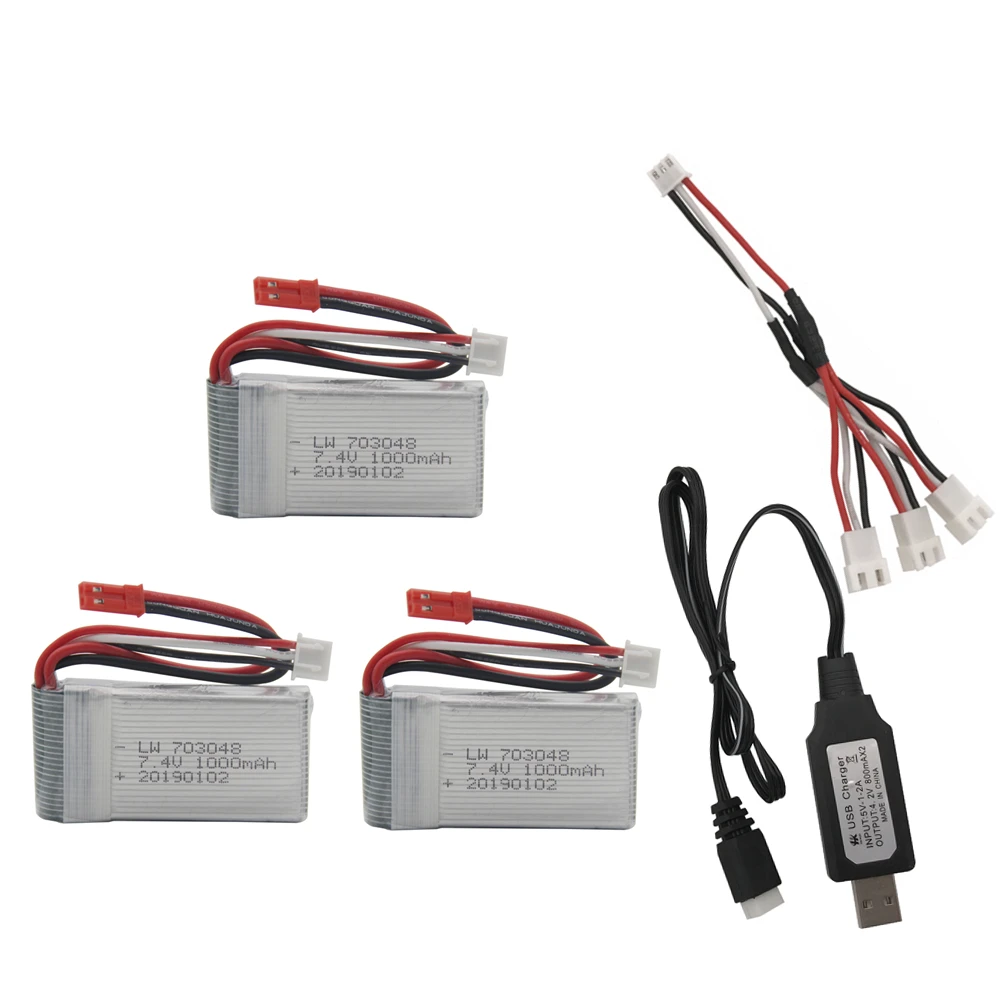3 шт. 7 4 В 1000 мАч 703048 Lipo аккумулятор с зарядным устройством для MJXRC X600 батарея 25c