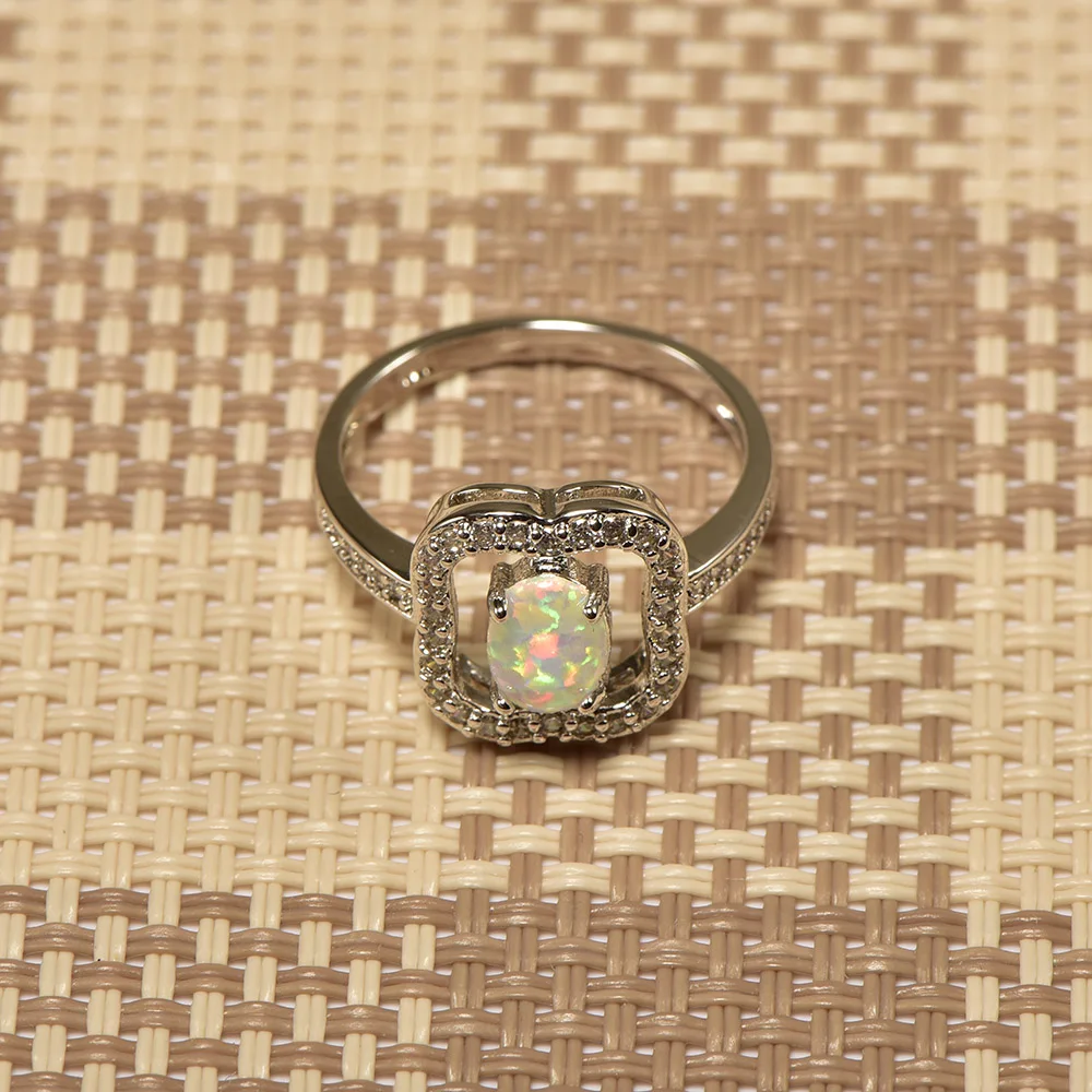 Женское кольцо из серебра 925 пробы с белым огненным опалом|ring size|ring size 5crystal ring |