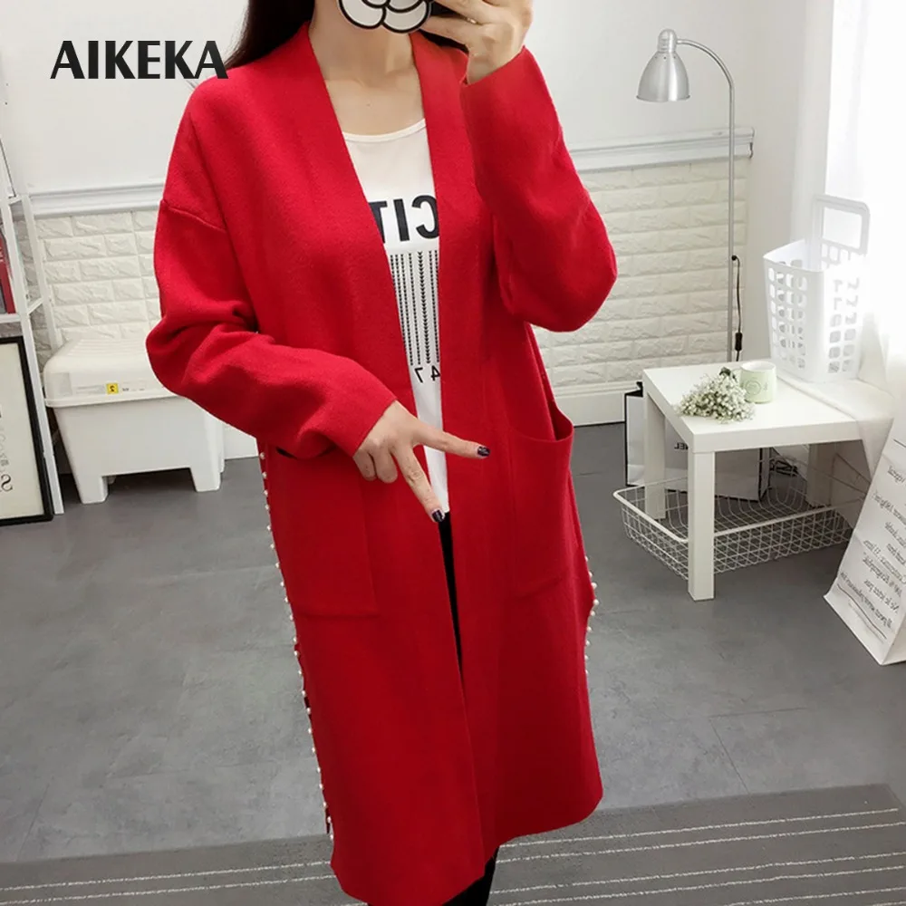 Осень-зима новые модные женские туфли свитер v-образным вырезом длинные стиль