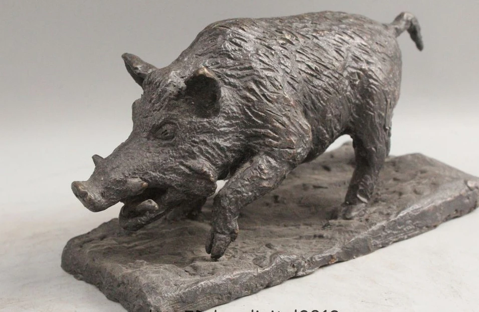 5 &quotКитай Китайский Народная Бронзовый Sus Scrofa Кабан Свинья Животных Статуя