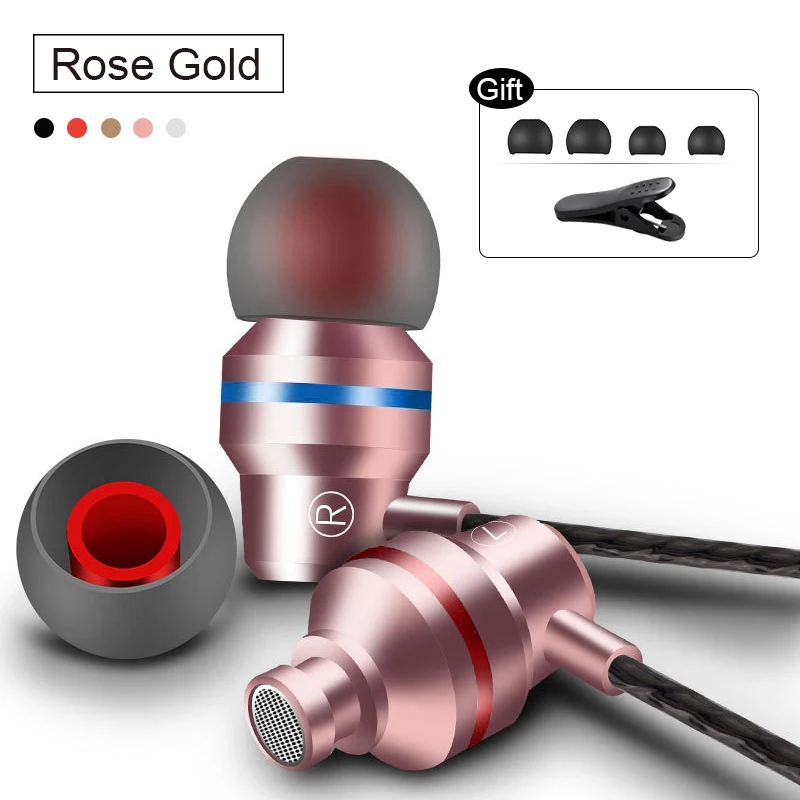 Rose Gold Металлические проводные наушники 3,5 мм в ухо наушник с микрофоном стерео гарнитура для samsung Xiaomi IPhone компьютер - Цвет: Rose Gold
