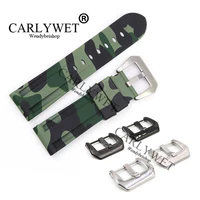 carlywet 24mm wholesale camo light green waterproof silicone rubber replacement wrist watch band strap belt for luminor