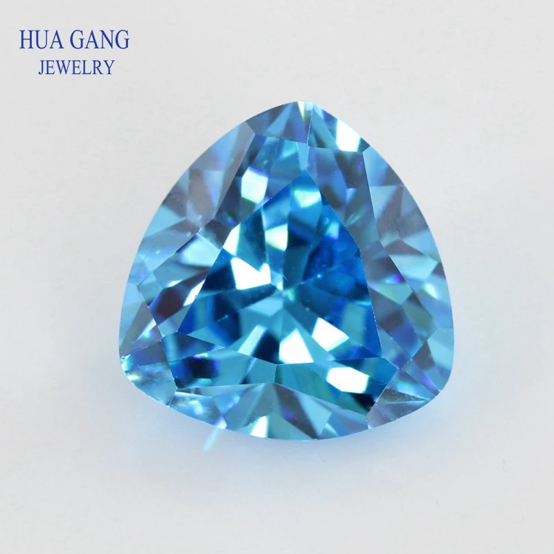 

5A Sea Blue Trillion Shape Cubic Zirconia Brilliant Cut Loose CZ Stone Synthetic Gems Beads For Jewelry 3x3-12x12mm