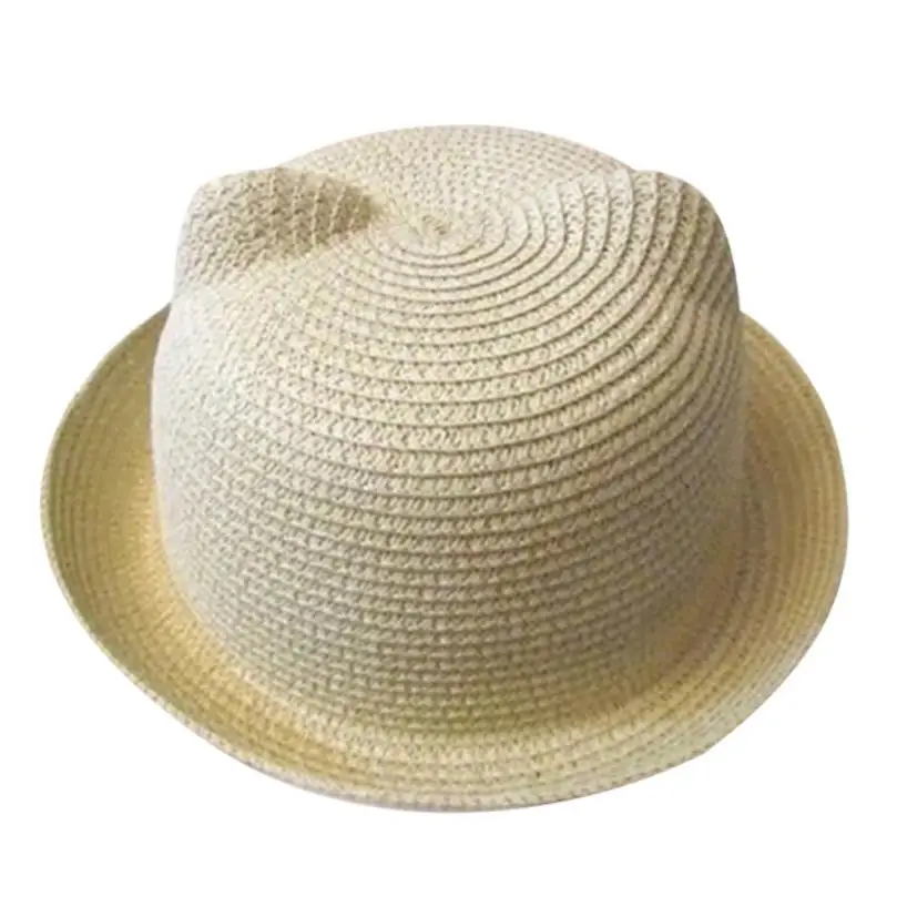 Beige MUQGEW, модные соломенные шляпы с ушками, детские шляпы для девочек, Панама, шапка для мальчиков, Детская летняя кепка, детская однотонная пляжная Панама, кепка s - Цвет: Beige