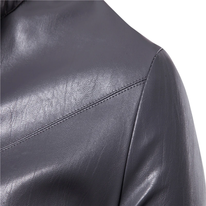 Черная куртка из искусственной кожи Мужская осенняя синяя мотоциклетная кожаная