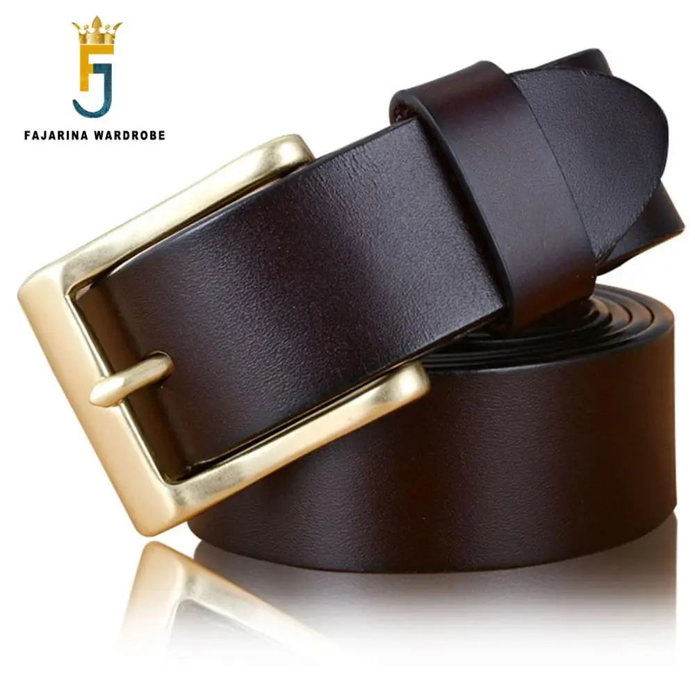 FAJARINA Top Quality Fashion Retro Pure Genuine Leather Man Brass Clasp Buckle Men's Luxury Belts for Men 38mm Wide Jeans NW0077