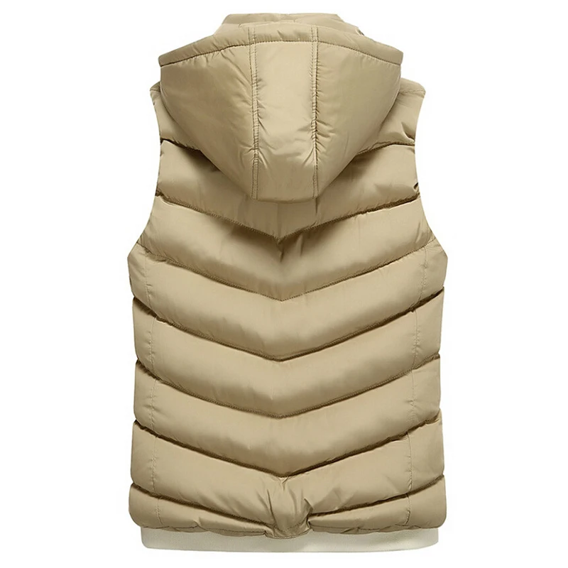 Мужской жилет без рукавов модный теплый с капюшоном на зиму большие размеры