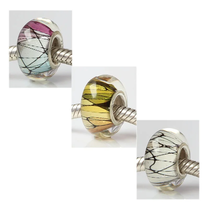 Новый 925 стерлингового серебра с большим отверстием красочные 3D цветы полоса