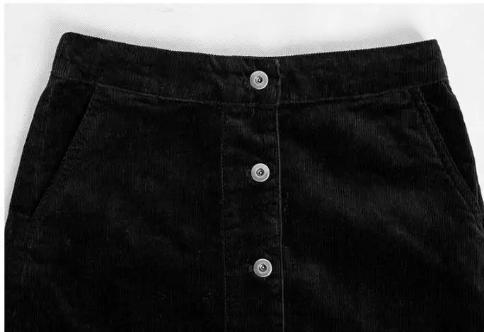 

2019 Newest Womens A-Line Skirts Corduroy Knee Length Split Spring Autumn Buttons Black S/3Xl Female Black Stretch Skirt K997