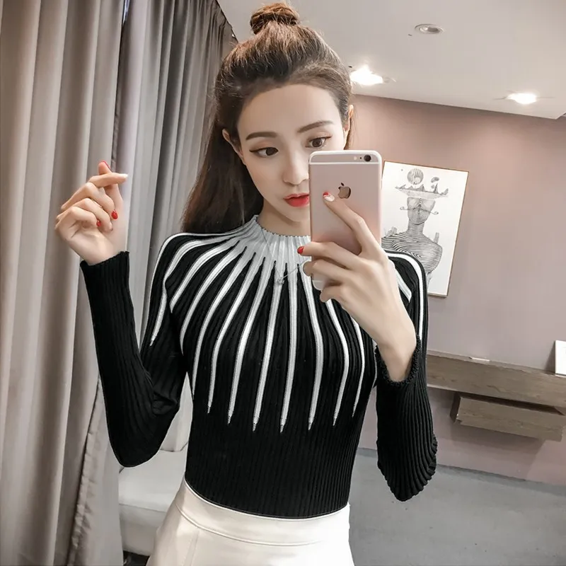 SexeMara/Новинка женские тонкие свитера Осенний вязаный джемпер с высоким